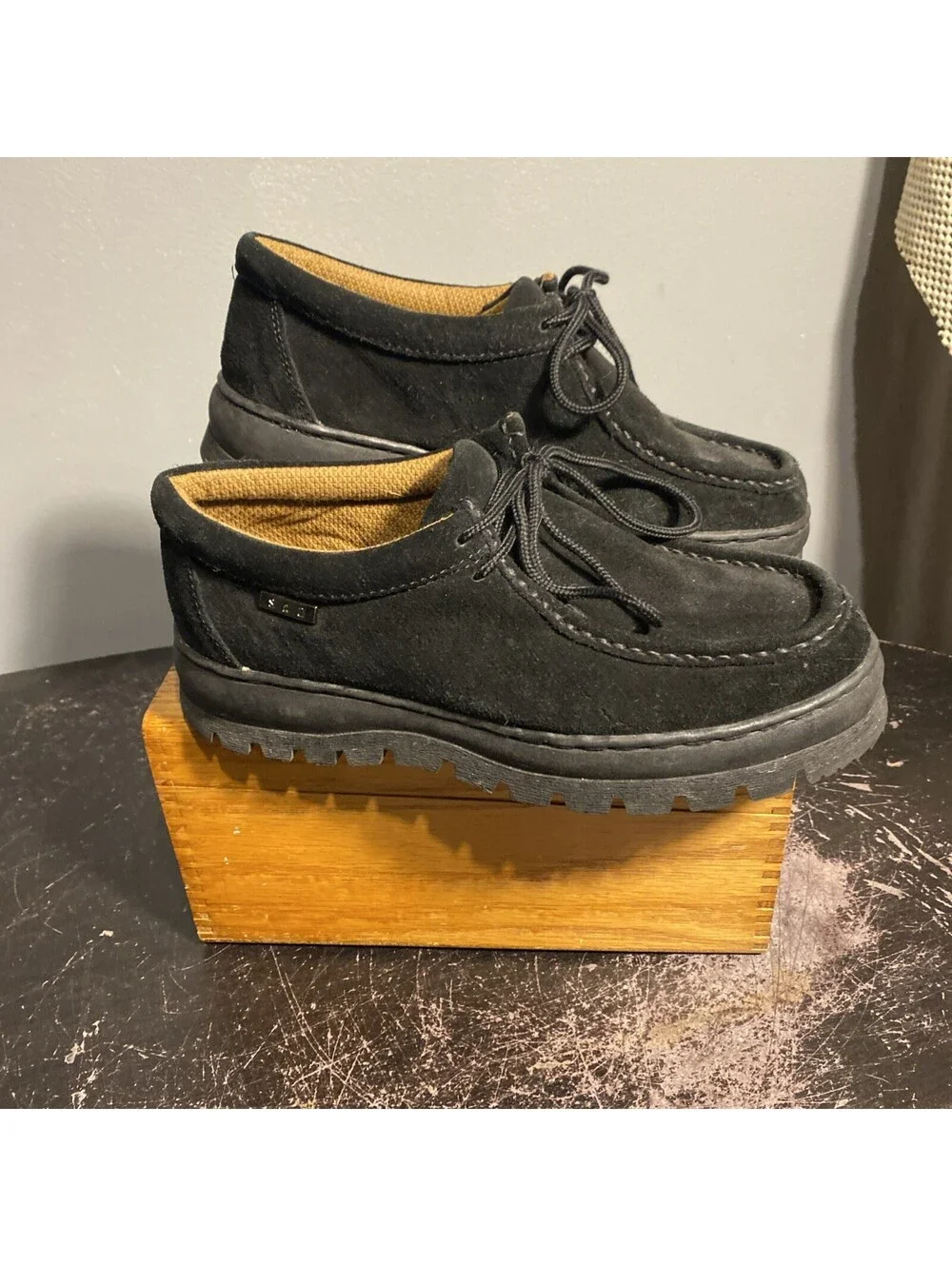SAO Stacy Adam’s Detonator Leather Black Suede 63027 US Men’s 8m Chunky Sole